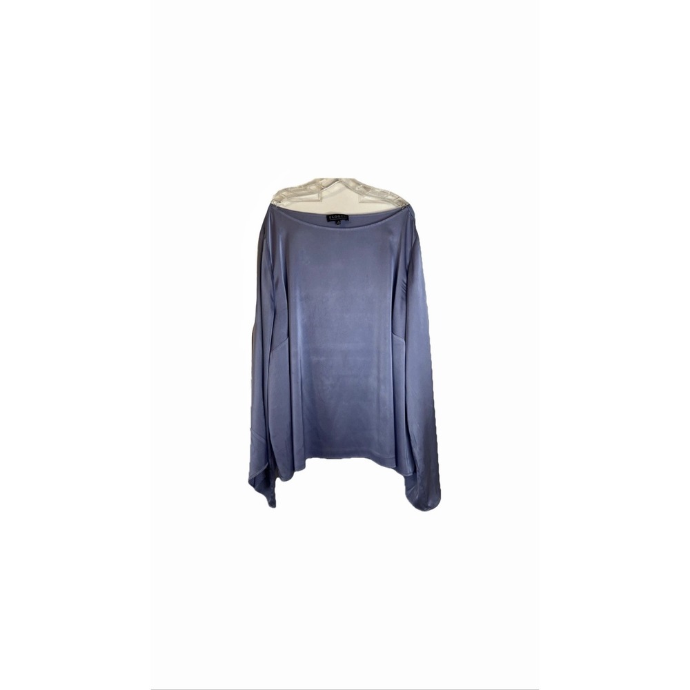 ELOQUI Purple Satin Missing Removable Tie Belt Blouse wide Sleeves Size 28